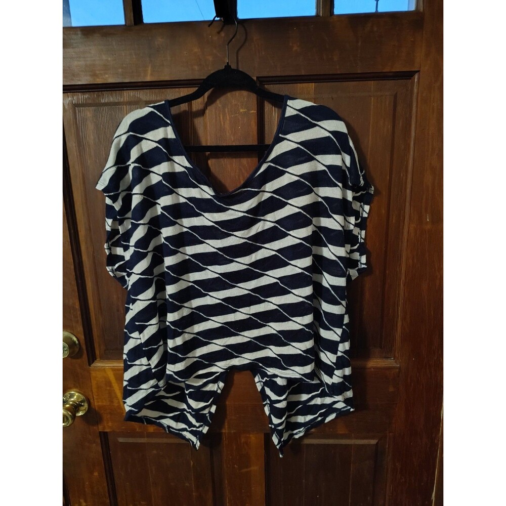 Lane Bryant Blue White Short Sleeve Blouse